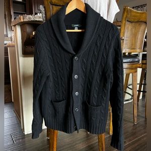 J.Crew Cable Knit Shawl Collar Cardigan - Black - Small